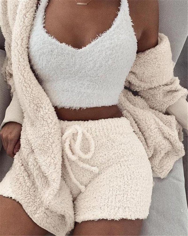 Luxury 3PCS Women’s Pajama Lounge Set with Crop Tank & Shorts